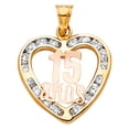 thumbnail image 2 of Wellingsale 14K Two 2 Tone Rose and Yellow Gold Polished Ornate Heart Shaped Sweet 15 "Anos" Charm Pendant with CZ Accent, 2 of 4
