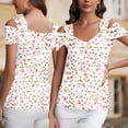 thumbnail image 7 of Zwiiyzr Women's T-Shirt Square Neck Cold Shoulder Printed Floral Short Sleeve Blouse Pink (L), 7 of 7