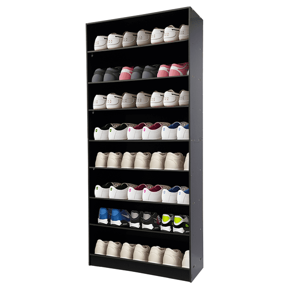 8-Tier Shoe Rack Cabinet Wooden Freestanding Shelf Stand Storage Shoes Organizer Door Shoe Rack Cabinet Entryway Storage Black