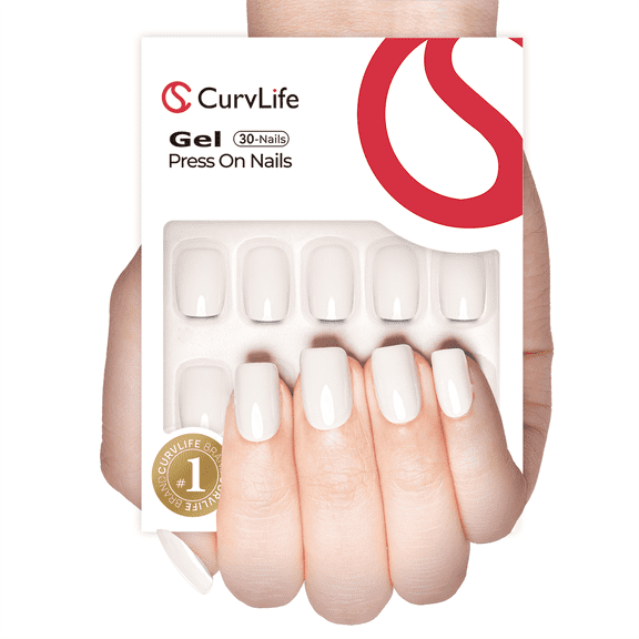 CurvLife Chic Mickey Gray Press-On Nails - 30PCS Short Square, Solid Color, Minimalist Design, Non-Toxic & Reusable