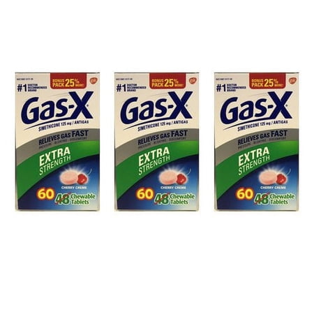 Gas-X Extra Strength Chewable Cherry Creme Gas Relief, 60 Count, Pack of 3