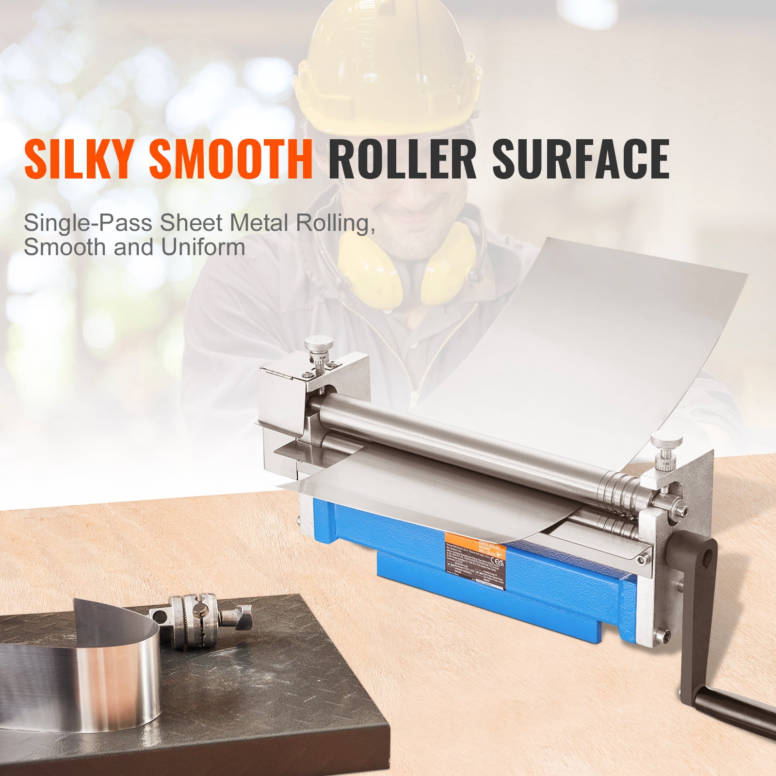 SKYSHALO Sheet Metal Roller, 12.6" Forming Width, 20 Gauge Steel Capacity, for Bending and Rolling Low Carbon Steel, Copper, and Aluminum Alloy Sheets, Includes 2 Removable Rollers