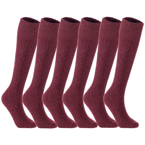 Lian LifeStyle Big Girl's Women's 6 Pairs Exceptional, Non-Slip, Cozy and Cool Knee High Wool Socks HR1412 Size 6-9 (Wine)