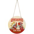 thumbnail image 3 of Old Rooster And His Cute Chick Live Here Round Wooden Sign, 3 of 8