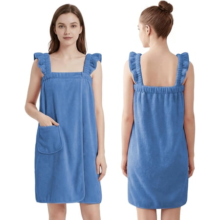 KALAKALA Towel Wrap for Women - Ruffled Straps Absorbent & Quick Dry Towel Bathrobe, Lightweight for Shower and Spa