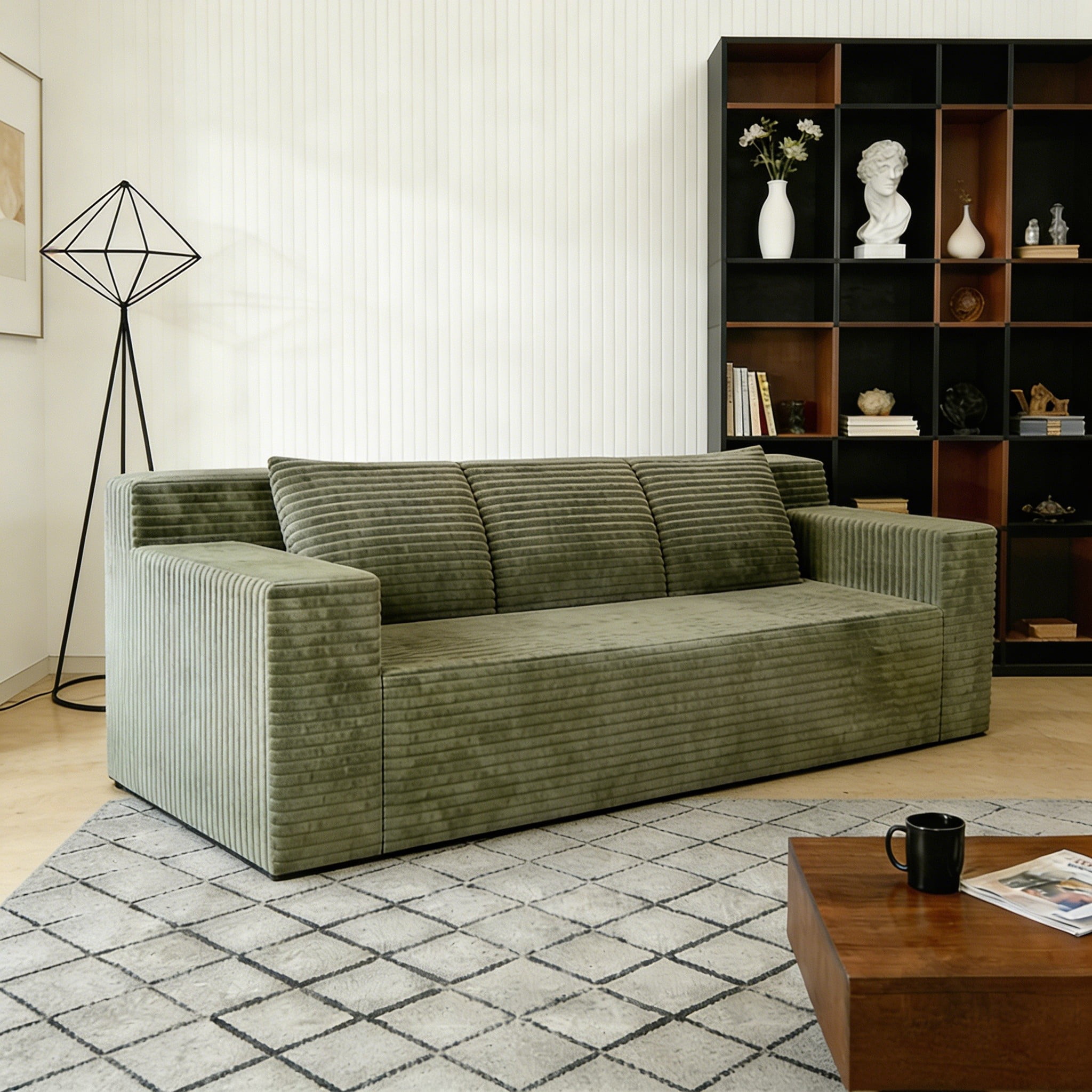 Modern 71" Corduroy Sofa, No Assembly Deep Seat Couch in a Box for Living Room, Green