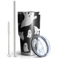 thumbnail image 2 of 30oz Black Halloween Ghosts with Boo Tumblers Stainless Steel Tumbler with Lid and Straw,Vacuum Insulated Double Wall Travel Tumbler Cups Mug with Cleaning Brush for Coffee,Tea, 2 of 7