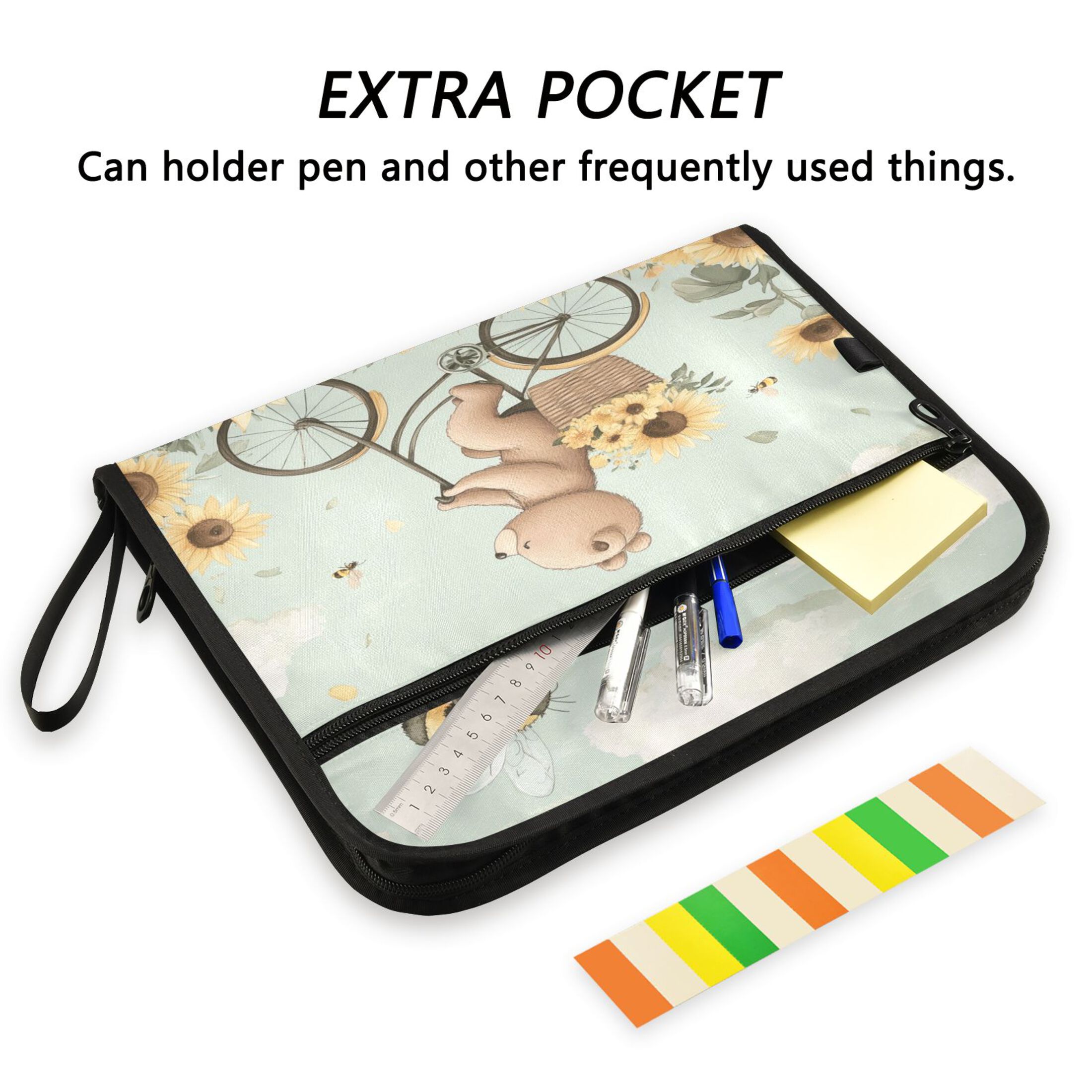 WOBOGO Cut Bear Riding Bicycle Expanding File Folder Letter Size Accordion Filing Organizer 13 Pocket Separate Organ Pocket