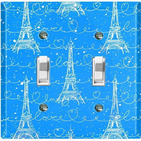 Metal Light Switch Plate Cover Romantic Paris Eiffel Tower Blue Letter PRS004