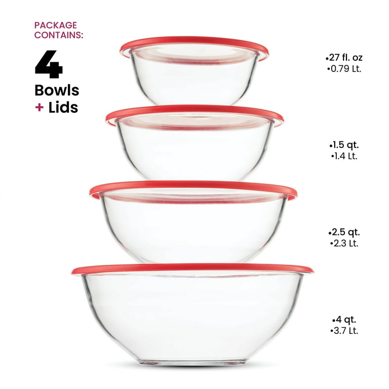 Superior Glass Mixing Bowls with Lids - 8-Piece Mixing Bowl Set