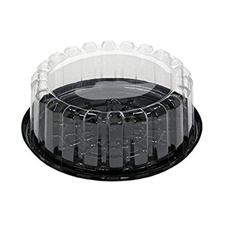 Pactiv YEH8-9702, 7-Inch Plastic Black Base Cake Container With Clear Shallow Dome Lid, Take Out Catering Pastry Display Box