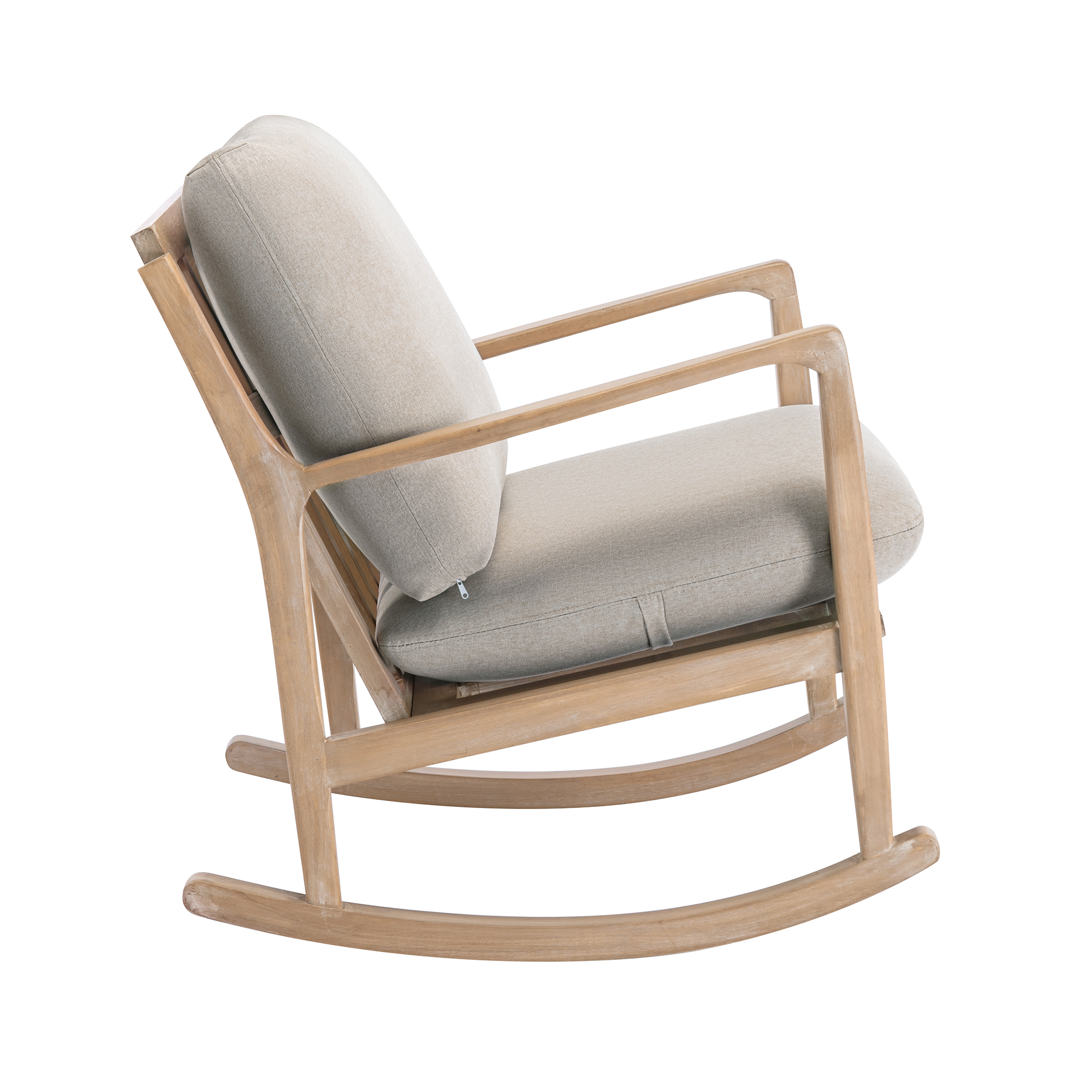 Solid Wood Rocking Chair, Linen Fabric Upholstered Comfy Accent Chair for Porch, Garden Patio, Balcony, Living Room and Bedroom, Beige - image 3 of 9