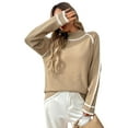 thumbnail image 3 of Sweaters for Women Trendy Cute Cozy Turtle-Neck Long Sleeve Colorblock Knitted Pullover Tops Khaki S, 3 of 10