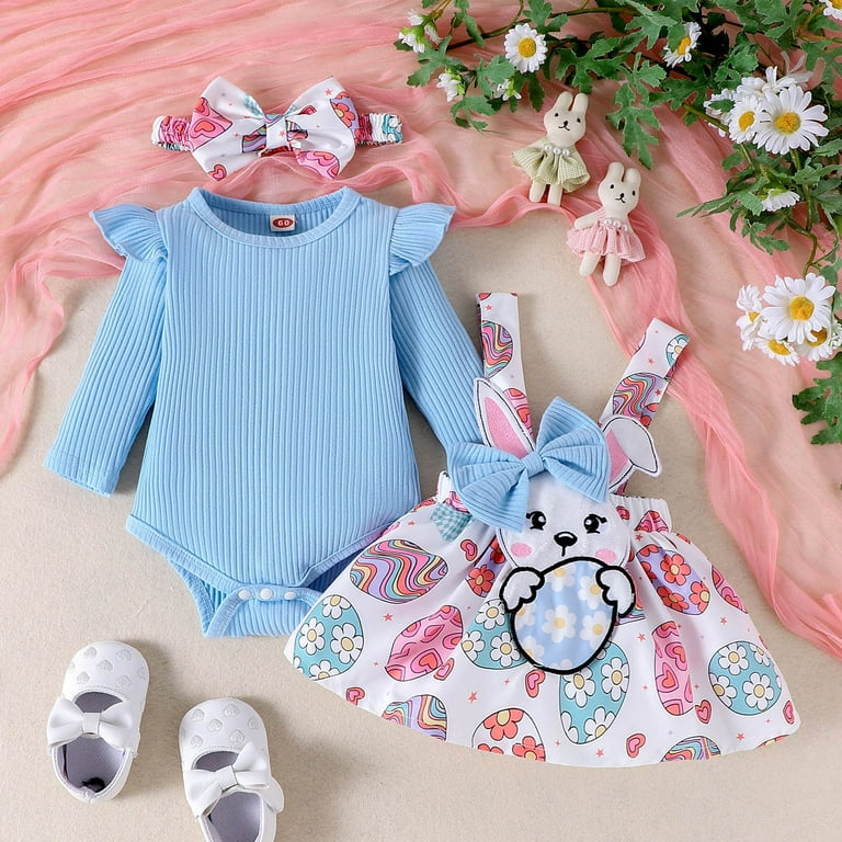 blue easter dress for babies Baby Girl Dresses 0-3 Months Cute Bunny Tutu Long Sleeve Ruffle Bowknot Skirt Outfits Spring Birthday Easter Rabbit Clothes 12-18 Months Bloomers included up to Blue Dresses KissProm A-Line Puff Long Size:XXL