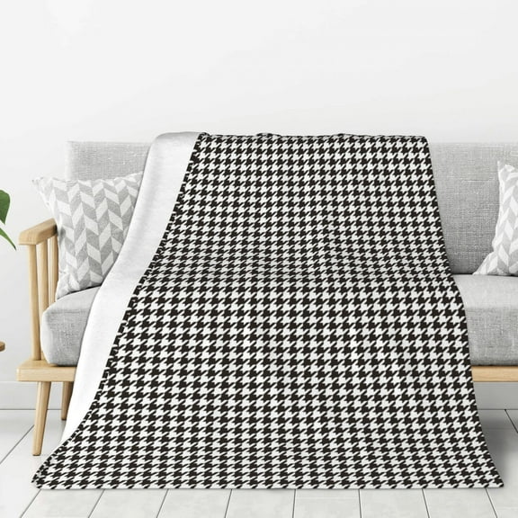 Hirioo Houndstooth Black And White for Flannel Blanket, Cozy and Warm Throw for Bed or Couch ,Perfect for All Seasons-40"x30"