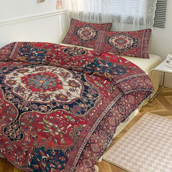 3 Pcs Soft Bedding Set, Includes 1 Duvet Cover with Zipper And 2 Pillow Shams,Sarouk Farahan Arak West Persian Rug Print Twin(86"x70")
