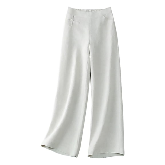 Outfmvch Gauze Pants Cropped Linen Pants Women Long Lounge Travel Pants Pedal Pushers for Women Wide Leg Linen Pants Gaucho Pant Baggy Straight Leg Flowy Lounge Trousers Beach Pants Beige M-3XL