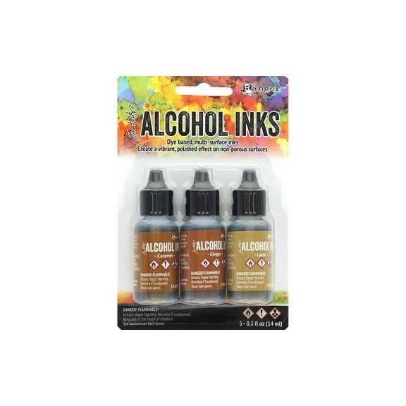 Tim Holtz Alcohol Ink .5oz 3/Pkg-Cabin Cupboard-Caramel/Ginger/Latte