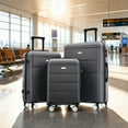 thumbnail image 2 of Hardshell Luggage Sets 3 Piece, Lightweight Luggage Set with Handle Password Lock, 360° Spinner Wheels, 3-Step  Adjustable Height, Double Zipper, for Outdoor, Travel, Holiday, Black(20in/24in/28in), 2 of 7