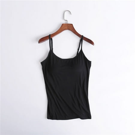 Homenesgenics Ladies Camisole Tank Top with Built in Bra Body Bottom underwear Yoga Sports Sun-Tops Sleeveless Summmer Tunic Tops Black XXXXXXL