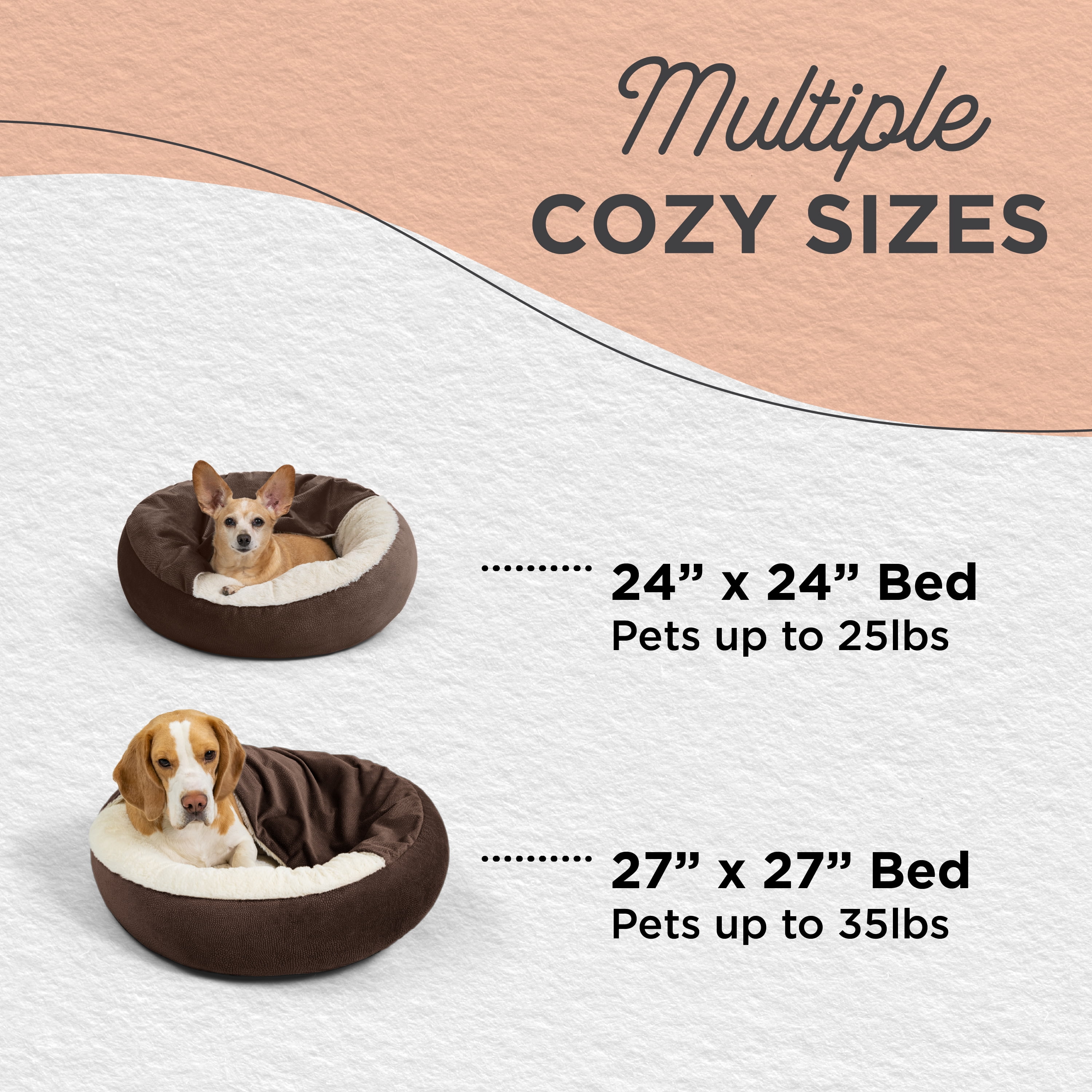 Best Friends by Sheri Cozy Cuddler Ilan Covered Cat and Dog Bed with Attached Blanket, Dark Brown, 24"x24"