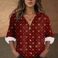 thumbnail image 3 of idosla Womens 3/4 Sleeve Shirts Vintage Boho Retro Floral Print Tops Ladies Loose Fit Lightweight V Neck Button Down Blouses (Wine, S), 3 of 5
