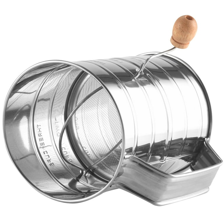 U-Taste Stainless Steel 3 Cup Flour Sifter with 4 Wire Agitators, Dishwasher Safe, Silver