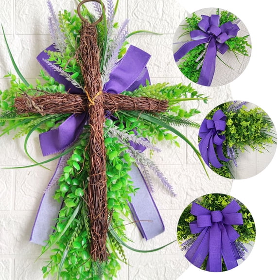 HONITANO 1Pcs Floral Wreaths Eucalyptus Front Door Wreath Multi Color Cross Shape 50x30cm Home Decor Spring