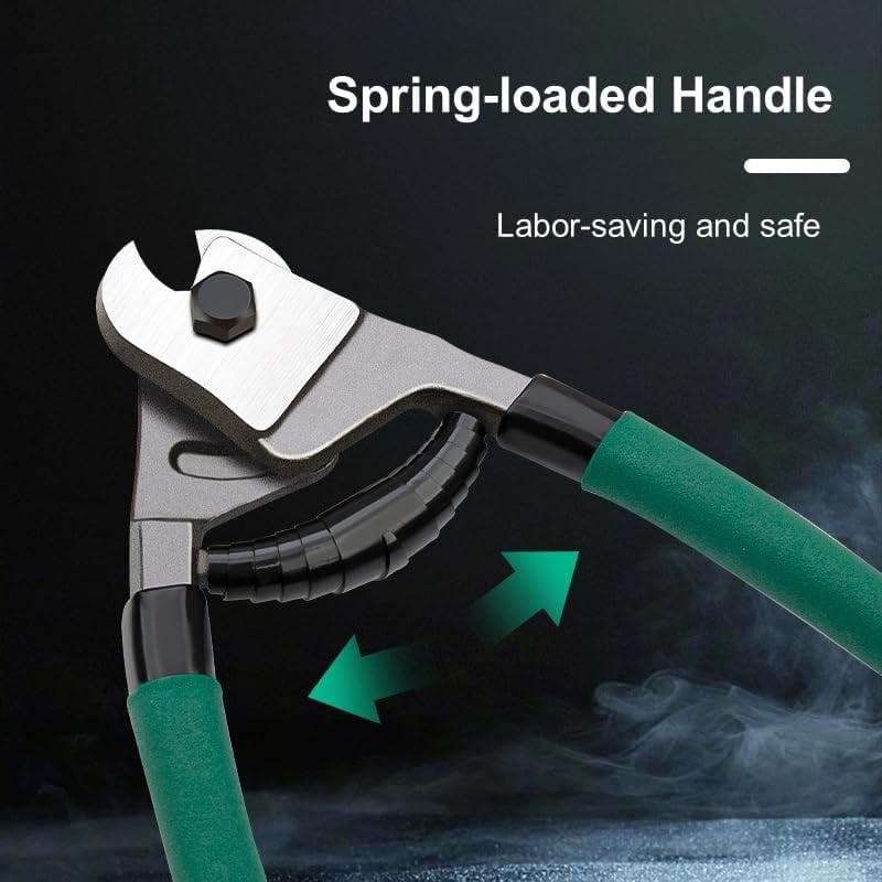 Heavy Duty 8-Inch Steel Wire Cutters for Wire Rope, Bike Cables & DIY Projects, Professional Cable Cutting Pliers with Comfortable Safety Spring-Loaded Handle & Safety Lock
