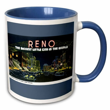 3drose, Reno the Biggest Little City in the World Night Scene Reno, Nevada, 15oz Two-tone Blue Mug