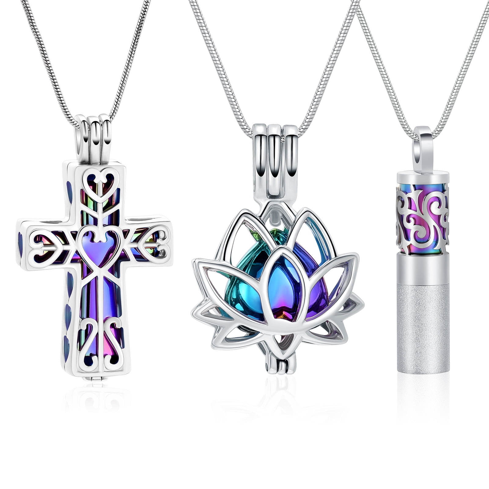 3pcs Cremation Ashes Jewelry Urn Pendant Necklace with Hollow Cross Urn Keepsake Cremation Jewelry for Ashes for Women Men