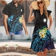 thumbnail image 2 of Garronmavis Polynesian Couple Matching Outfit Plumeria Womens Short Sleeve Dress with Pocket Summer Party Dresses Size 2XL and Button-Down Shirt for Men Comfort Beach Shirts, 2 of 7
