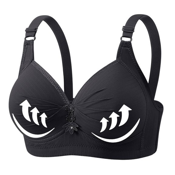 Bras for Women Plus Size Full Coverage No Underwire Bras Support Push Up Wireless Bra Breathable Cotton Bra Black 38