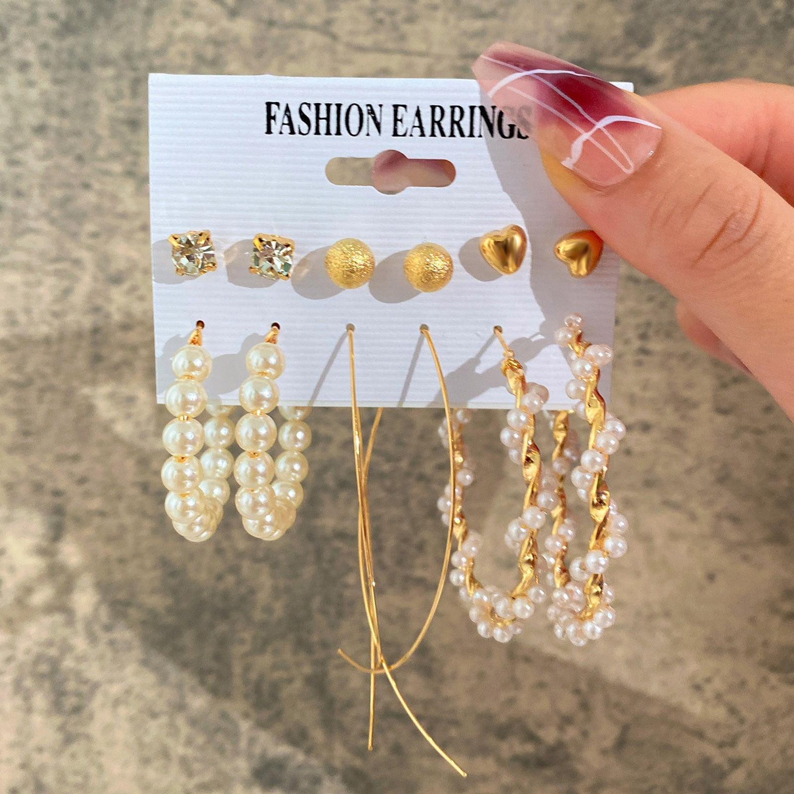 VOSS 3-Pair Gold Pearl Earrings Set: Chain Link Kuwait Ubuy