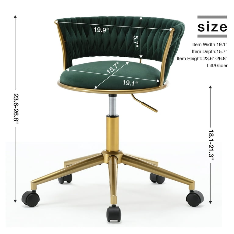 JONPONY Velvet Armless Office Chair Adjustable Height Home Working Desk Chair Swivel Chair on Wheels Dark Green Walmart