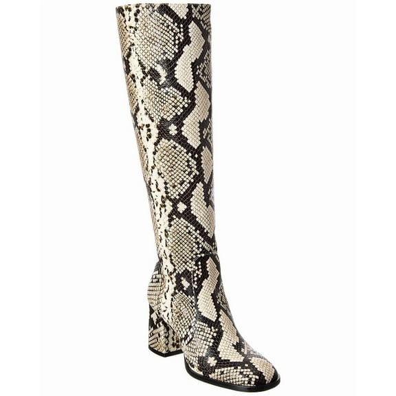 Stuart Weitzman Nola Snake-Embossed Leather Knee-High Boot, 6.5, White