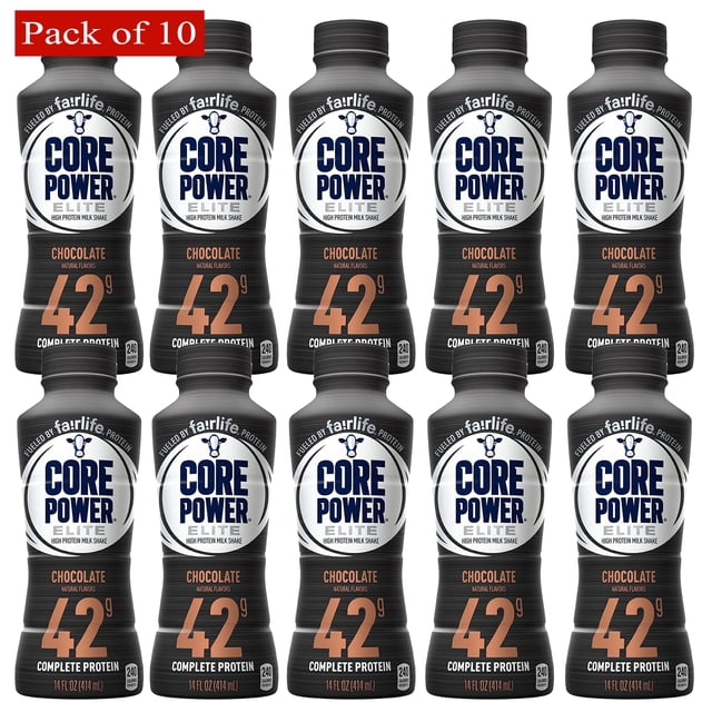 Core Power Boisson Hyperprotéinée Elite 42 g de Protéines, Chocolat 414 ml (Lot de 10 Bouteilles)