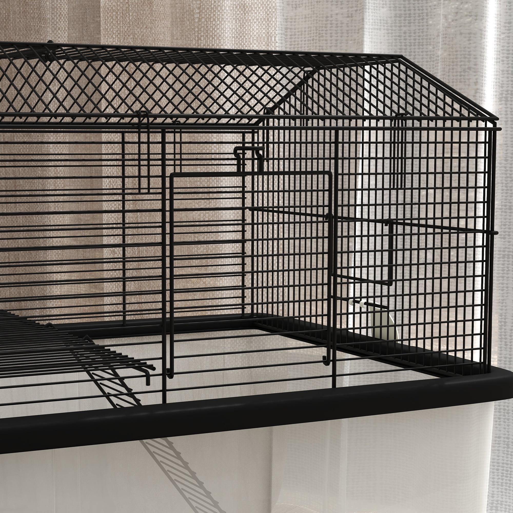 PawHut 22" 2-Tier Hamster Cage with Extra-Deep 14" Base, Small Animal Cage with Ramp, Water Bottle, Food Dish, Wheels, Black