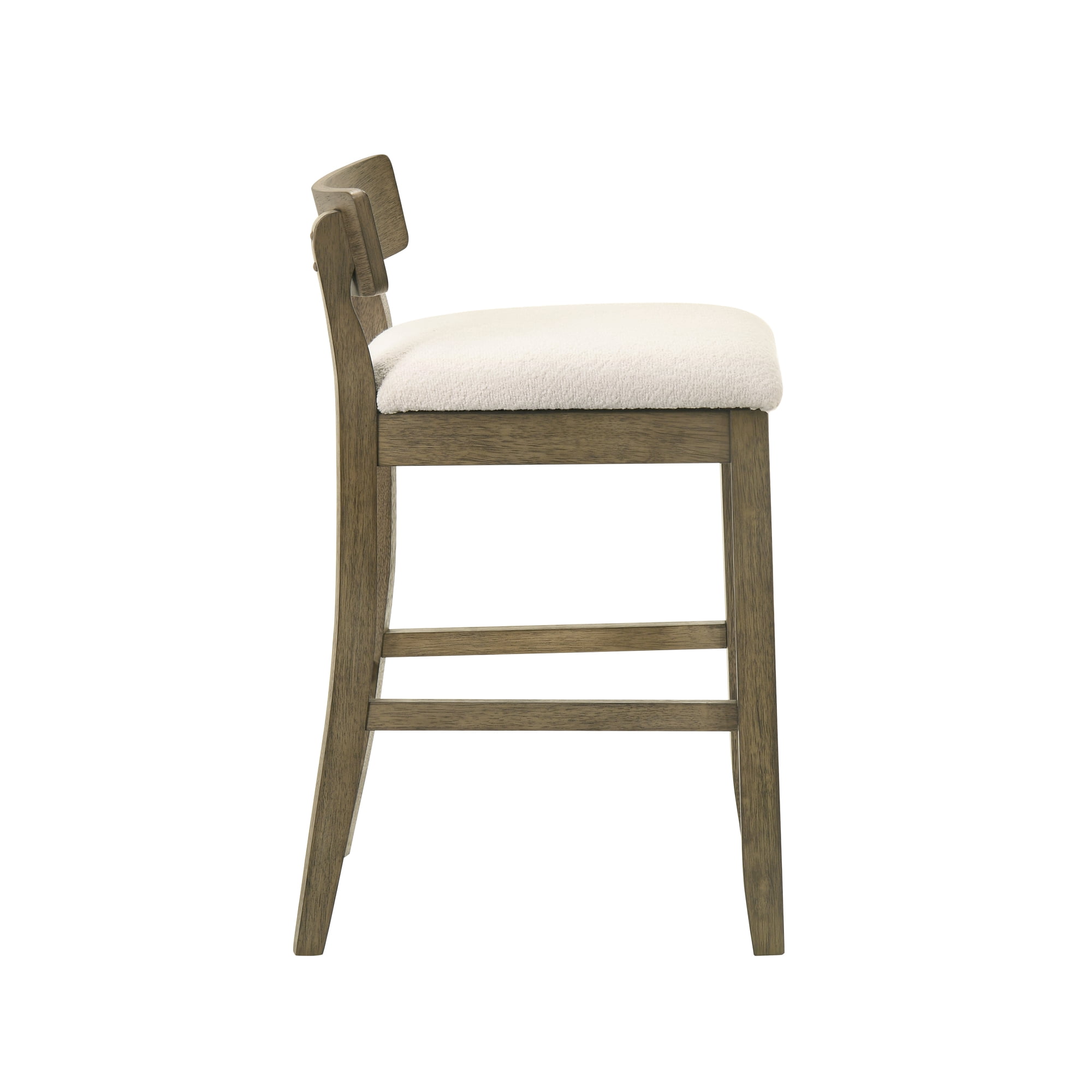 Merie Modern Transitional Wood Counter Height Kitchen Bar Stool in Putty Brown Finish with White Boucle Fabric Upholstered Seat - Set of 2