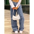 thumbnail image 2 of Women's Wide Leg Washed Denim Jeans with Patchwork Frayed Details Stylish Instagram Worthy for Daily Wear, 2 of 6