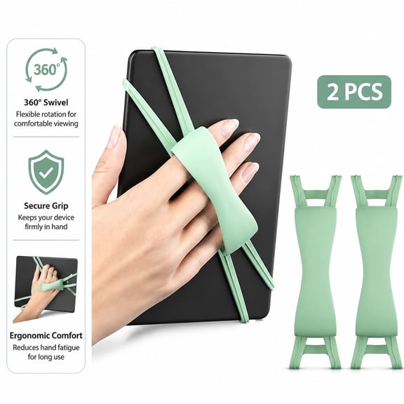 Universal Tablet Hand Strap Holder , eReader, 360 Degree Swivel PU Leather Secure Portable Adjustable Handle Grip