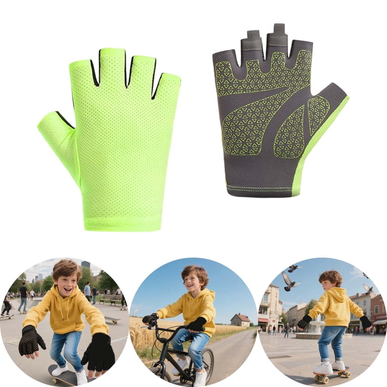 Kids Breathable Half Finger Gloves - Non-Slip Grip For Biking, Skateboarding, Scooter, Adjustable Wrist