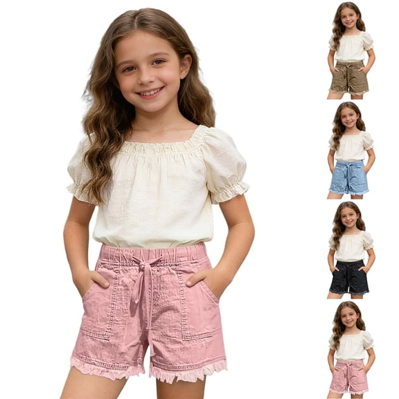 Liyamei Girls High Waist Denim Shorts with Fringe for Summer School Size 5-15,Black