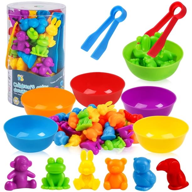 Tsyan 36 piezas de conteo de animales, juegos a juego, juguetes sensoriales con tazones de clasificación, actividades de aprendizaje preescolar, clasificación de colores, juego de juguetes educativos