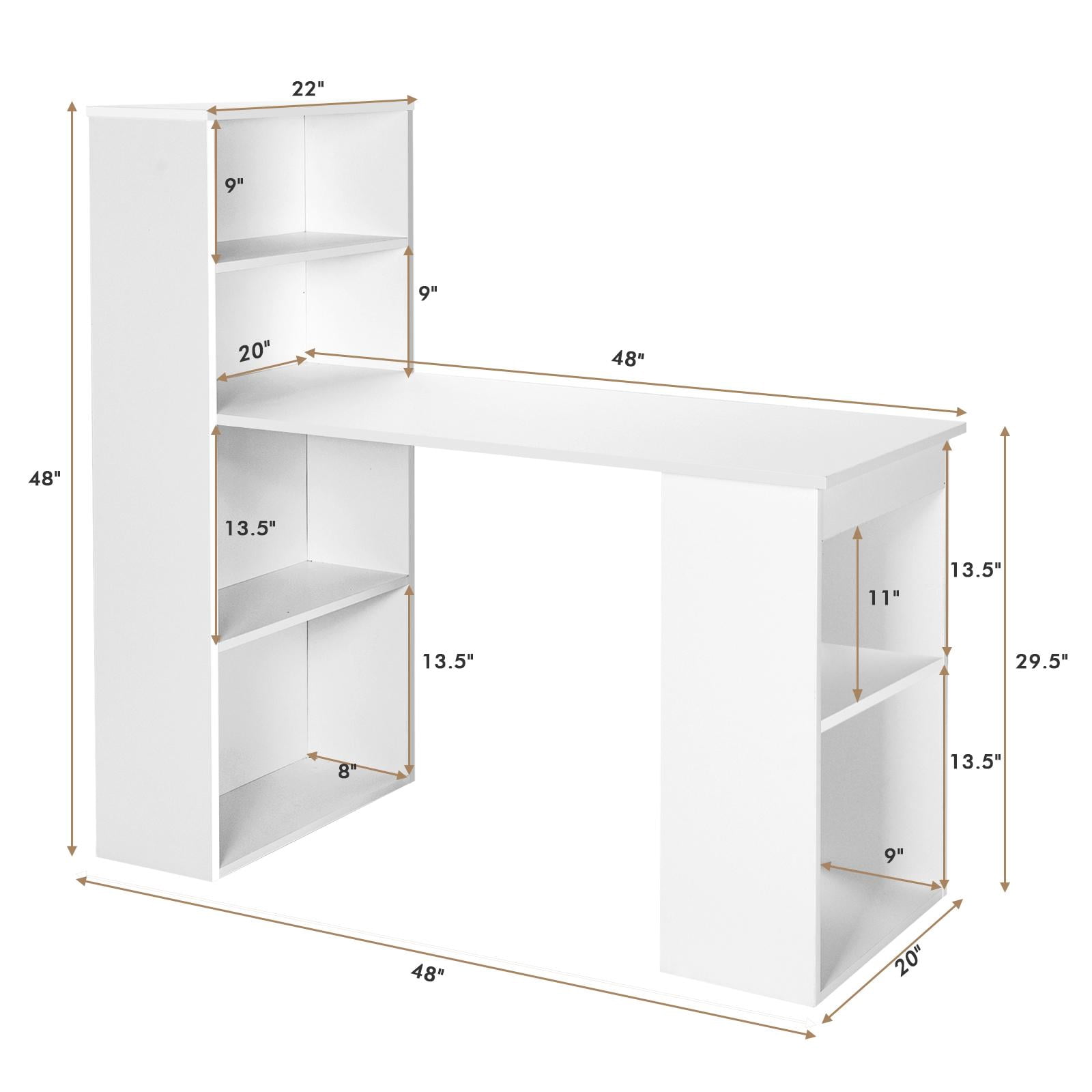 Giantex Computer Desk w/Bookcase, 48” Modern Compact Writing Desk, Reversible Study Workstation for Home, Office & Dorm, Easy Assembly, White