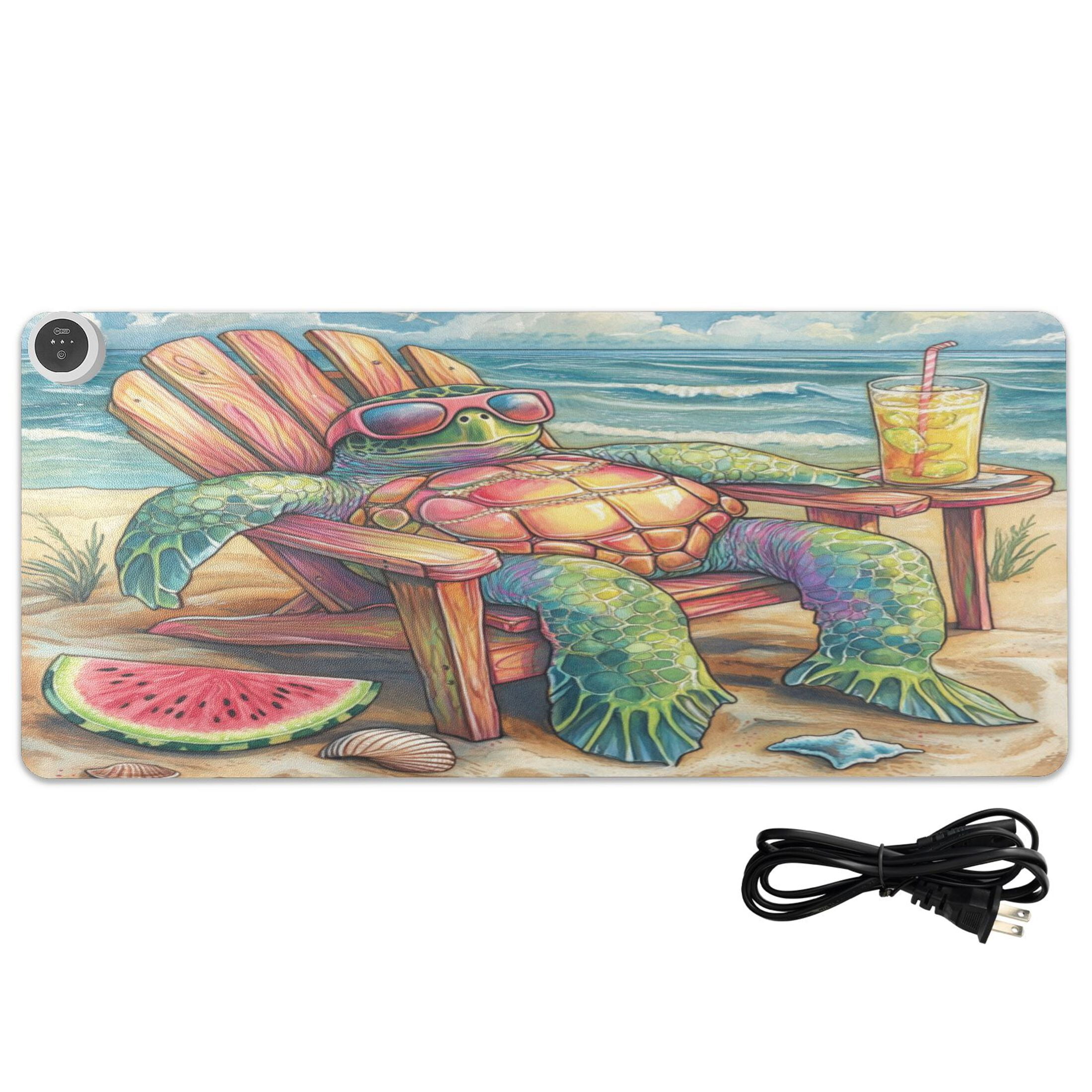 Wobogo Beach Turtles Heated Mouse Pad Extra-Large Desk Mat With 3 Heating Levels and 3-hour Auto Shut-Off Protection Ideal for Computer Keyboards Home Office Hand-warming Essential 31.5in × 13in