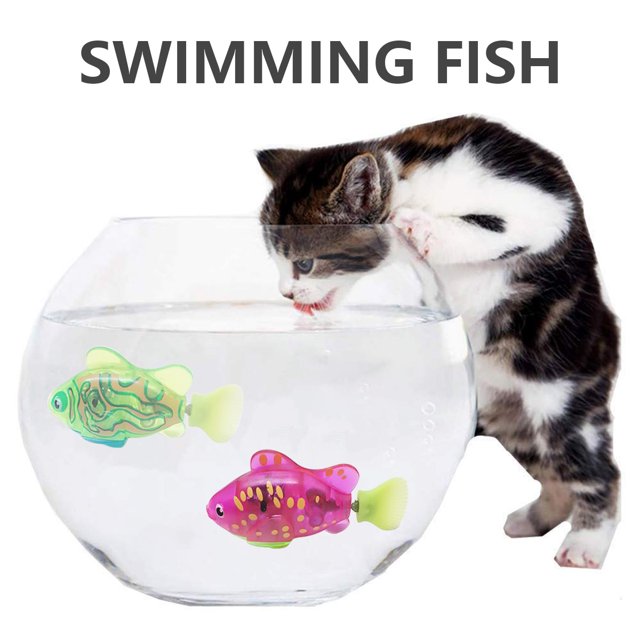 Muyoka Juguetes interactivos de pez robot para gato/perro, nataci贸n activada en agua con luz LED, juguete para regalo de peces de pl谩stico para ba帽o de nataci贸n