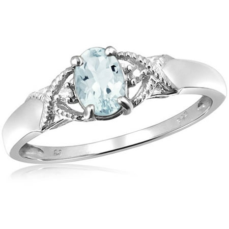 JewelersClub 0.44 Carat T.G.W. Aquamarine Gemstone and Accent White Diamond Women's Ring