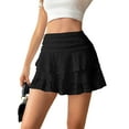 thumbnail image 3 of Female Pleated Mini Skirt Lace High Waisted Ruffle Short Skirts Black L, 3 of 8
