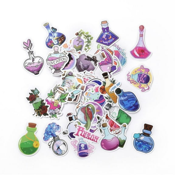 Cartoon Magic Potion Paper Stickers Set Adhesive Label Stickers for Water Bottles Laptop Luggage Cup Computer Mobile Phone Skateboard Guitar Stickers Mixed Color 50~75x40~55x0.3mm 50pcs/bag